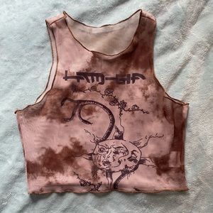 shein sheer mesh graphic cropped tank top.